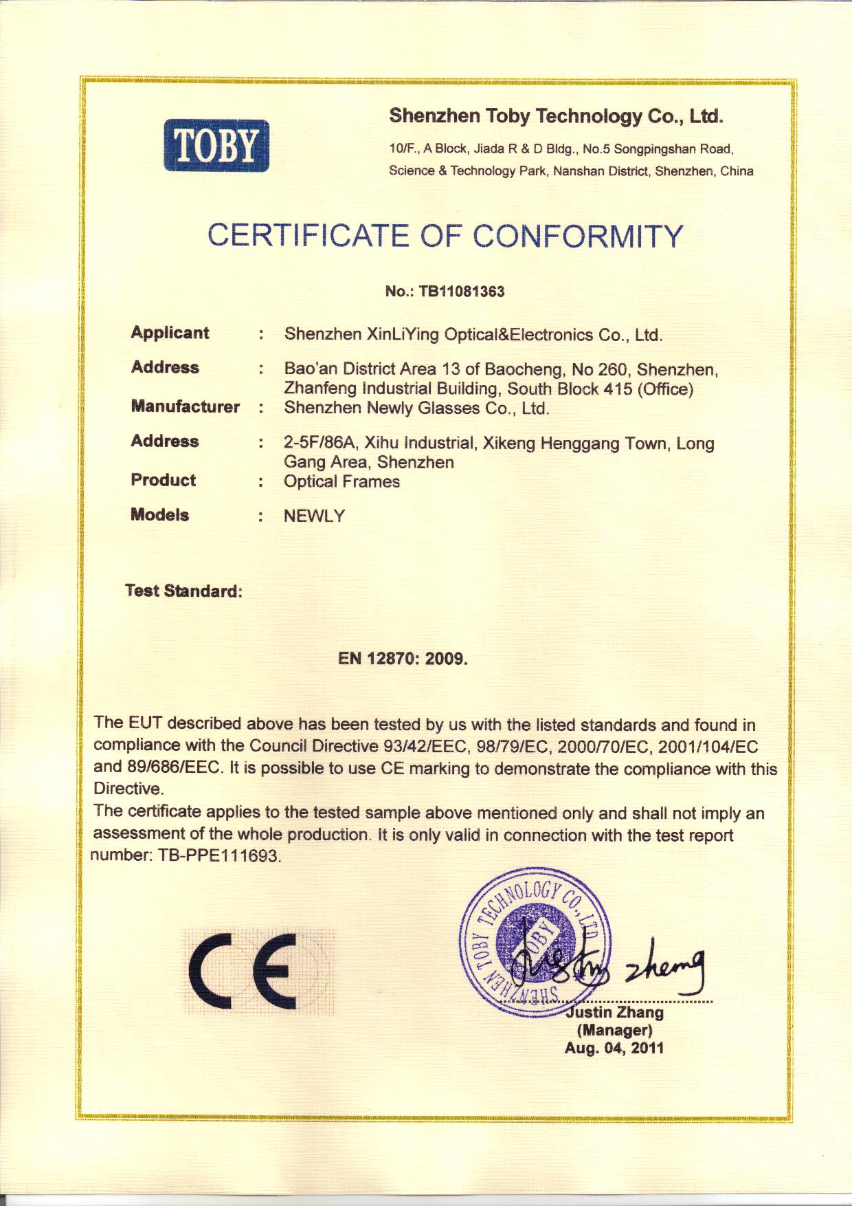 CE CERTIFICATE